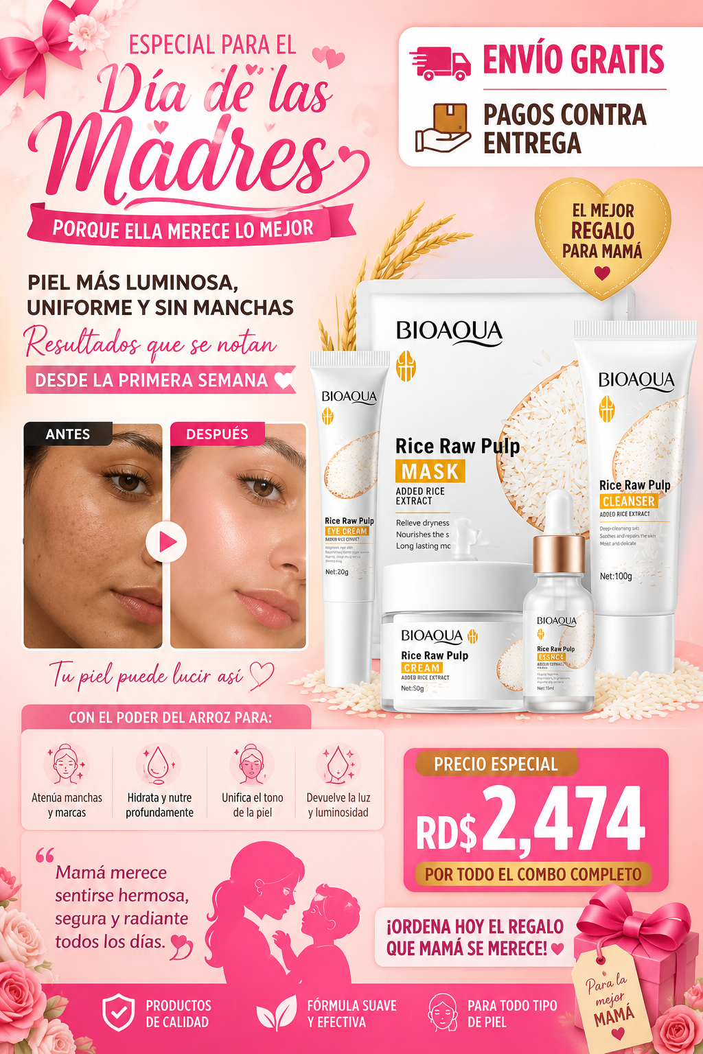✨ Combo Aclarante BIOAQUA Rice Raw Pulp ✨