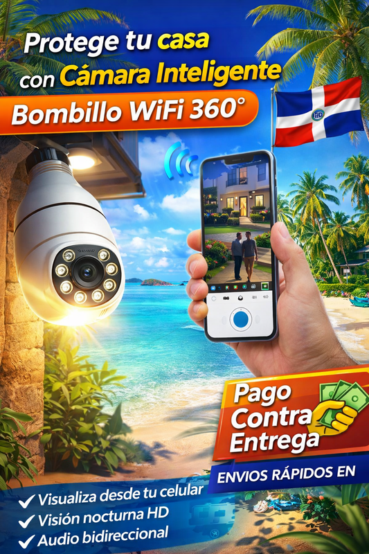 Cámara Bombillo WiFi 360° – Seguridad Inteligente para tu Hogar