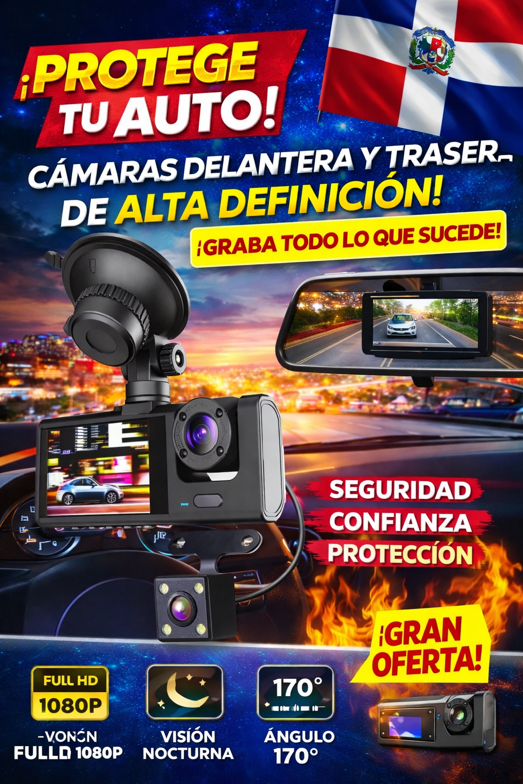 Cámara Dash Cam Doble para Auto – Seguridad Total con Grabación Delantera y Trasera