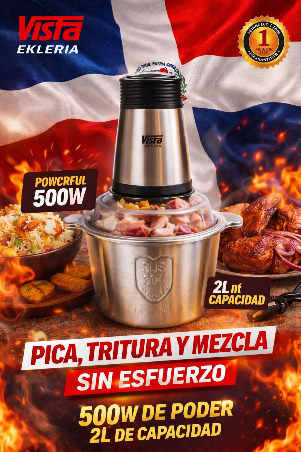 Trituradora Eléctrica 500W de 2 Litros – Potencia y Rapidez en tu Cocina