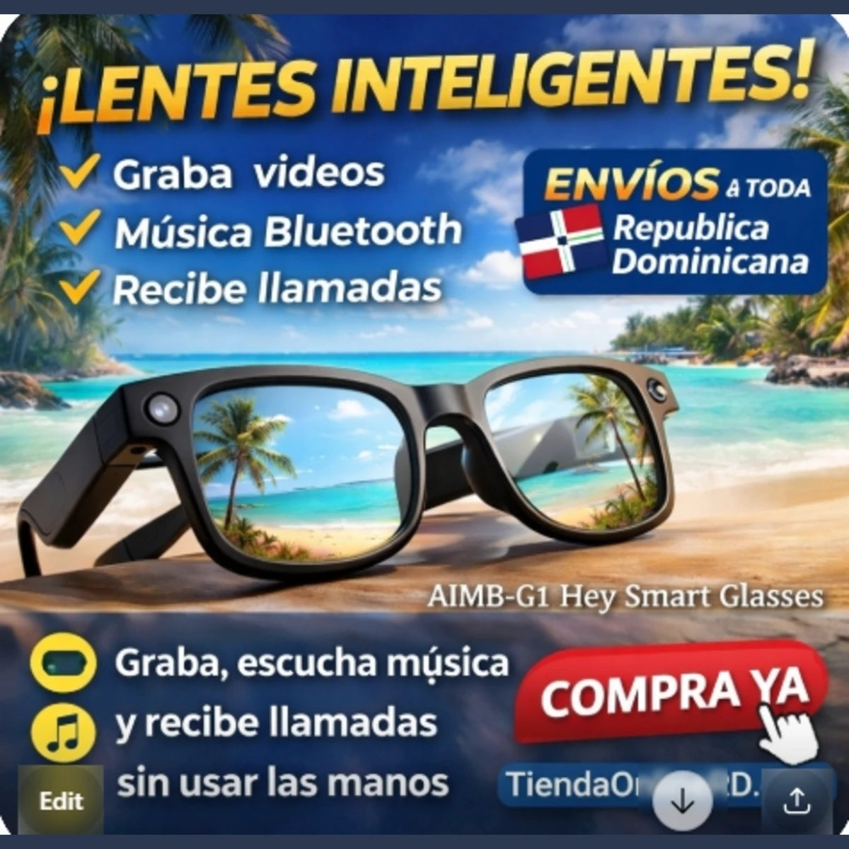 LENTES/GAFAS INTELIGENTES CON VIDEO (50 UND X CAJA)
