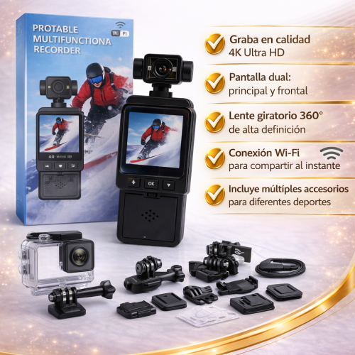 Cámara Deportiva 4K con Pantalla Dual y WiFi