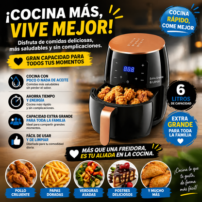 Freidora de Aire Extra Grande 6 Litros – Cocina Saludable y Rápida para Toda la Familia