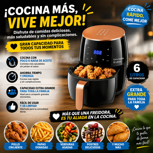 Freidora de Aire Extra Grande 6 Litros – Cocina Saludable y Rápida para Toda la Familia